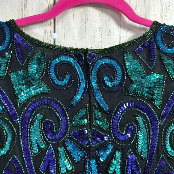 Laurence Kazar Vintage Silk Sequin Top Glam Partywear 3X Holiday Sparkle - Picture 11 of 16